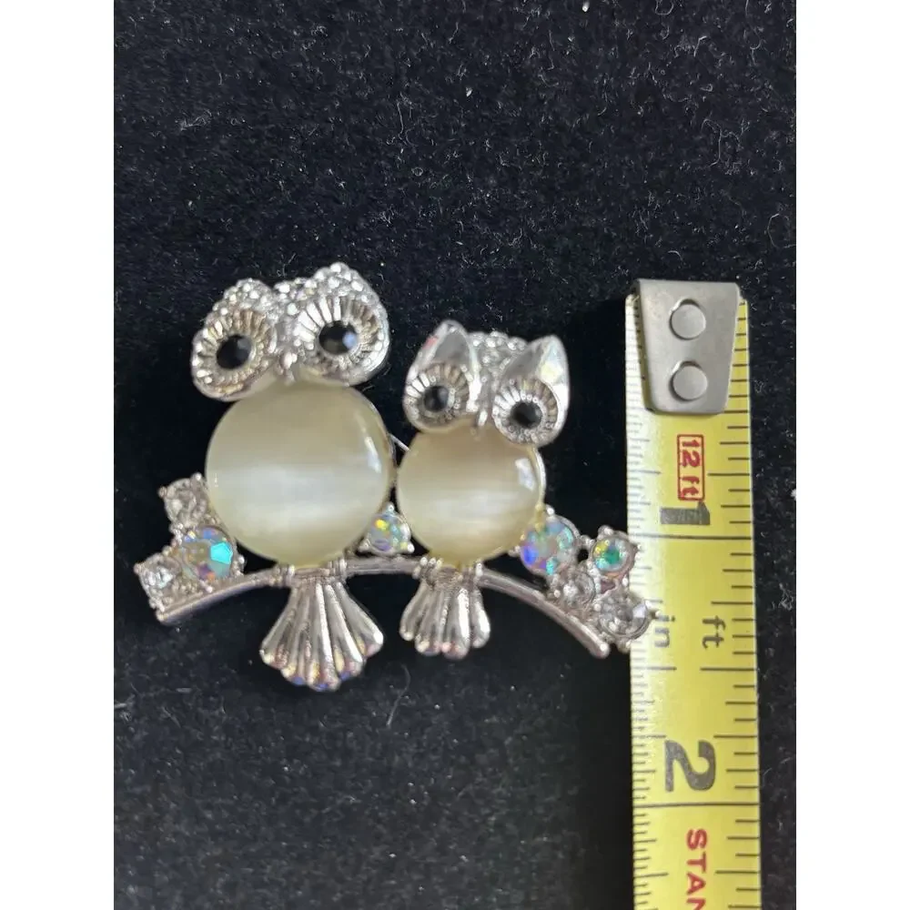 Vtg 1990 Napier Classic Jelly Belly Two Owls On A Branch Brooch Crystal Sparkle
